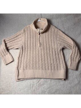 Aerie medium Chunky Knit Beige Half-Zip Pullover Sweater Cozy comfy neutral